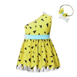 Dressy Daisy Disfraz Vestido Pebbles Picapiedra con Diadema de Hueso para Niñas Pequeños Talla 3 años, Amarillo