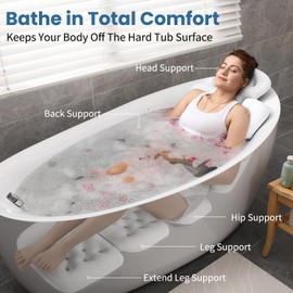 Full Body Bath Pillow for Bathtub, Thick Bathtub Cushion with Laundry Bag, Luxury Tub Pillow for Bath for Headrest Neck and Back Support White 63" x 16"