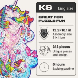 UNIDRAGON Wooden Jigsaw Puzzles - Inspiring Unicorn, 313 pcs, King Size 12.2"x16.1", Beautiful Gift Package, Unique Shape Best Gift for Adults and Kids