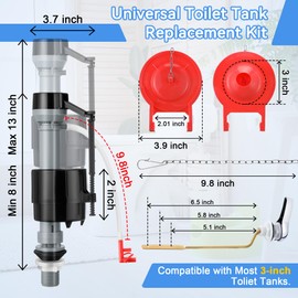 Saillong Universal Toilet Tank Replacement Kit, Toilet Flusher Fill Valve with 3 Inch Low Flow Flapper Repair Kit, Side Mount Flush Brass Handle, Adjustable Water Level, Quiet and Easy to Install
