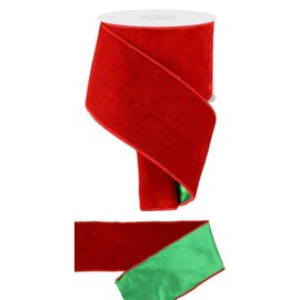 Cinta de doble cara de terciopelo y satén de doble cara con alambre para Navidad y manualidades diarias, coronas, lazos y decoraciones (rojo, verde, 4 x 10 yardas)