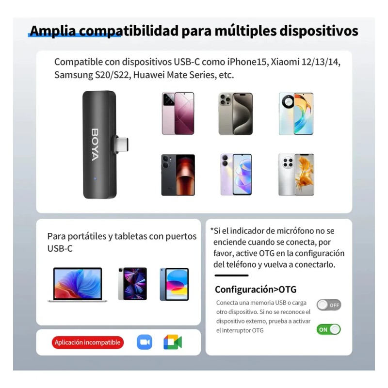 Micrófono inalámbrico de solapa BY-v4u para Android Negro Boya