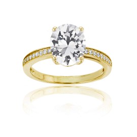 Sterling Silver Yellow 1mm Round Created White Sapphire Channel Set & 10x8 Oval Created White Sapphire Engagement Ring