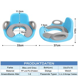 HENGMEI Töpfchentrainer Toilettensitz WC-Sitz Kinder Toilettentrainer Töpfchen Training Sitze Anti-Rutsch PU Gepolstert Kissen mit Griff und Spritzschutz, Blau