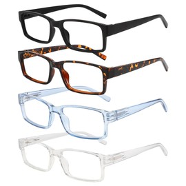 WENLCCK Rectangle Reading Glasses for Men and Women with Spring Hinges Clear Lens Readers (Black,Demi Brown,Blue,Transparent, 2.0, x)