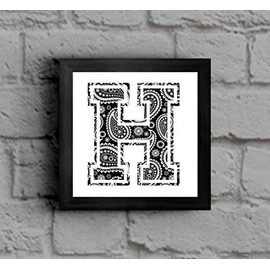 The Victorian Printing Co - An Initial Capital H - Upper Case Letter in a Paisley Pattern - Framed Picture - Black