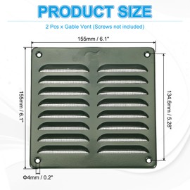 PATIKIL 6x6 Inch Aluminum Gable Vent, 2pcs Exterior Wall Outlet Vent Cover HVAC Air Grille Louvered Screen Mesh for Kitchen Bathroom Ventilation, Green