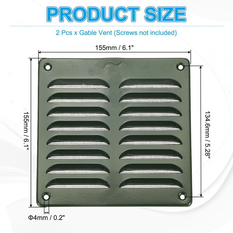 PATIKIL 6x6 Inch Aluminum Gable Vent, 2pcs Exterior Wall Outlet