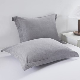 DAUAOTO Cotton ChambrayPillow Shams, 2 Pieces Pillowcase Set, 20"x36" Pillow Cover with Decorative Flange, Light Gray/King