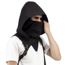 Hooded Balaclava with Shoulder Straps & Mask, Cosplay Balaclava for Assassin Costume, Hooded LARP & Gothic Fancy Dress