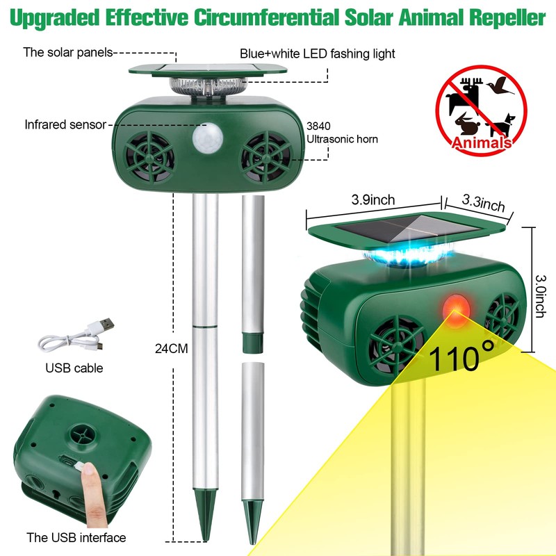 JNKNT Cat Repellent Outdoor,Solar Pest Animal Repellent,Bird Deterring Devices Solar
