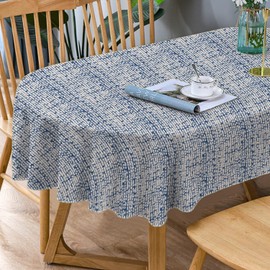 Bnejvif - Mantel ovalado a rayas, moderno, para interiores y exteriores, impermeable, sin arrugas, duradero, rayas azules, 152 x 213 cm
