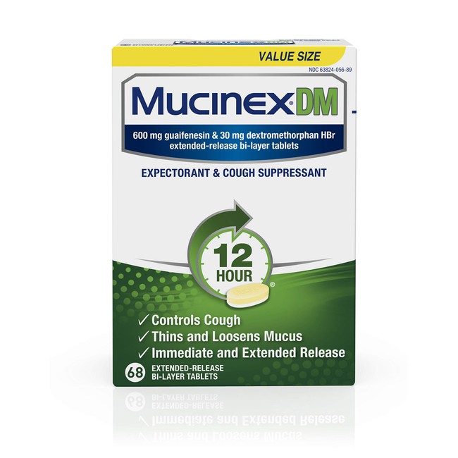Cough Suppressant and Expectorant, Mucinex DM 12 Hour Tablets, 68ct, 600 mg Guaifenesin, Relieves Chest Congestion, Quiets Wet and Dry Cough, 1 Doctor Recommended OTC Expectorant (Pack of 2)