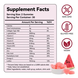 Laicuherb Glow Gummies for Women Skin Care, 60 Count, Watermelon Flavor Chewable Collagen Glowing Skin Gummies for Skin Brightening