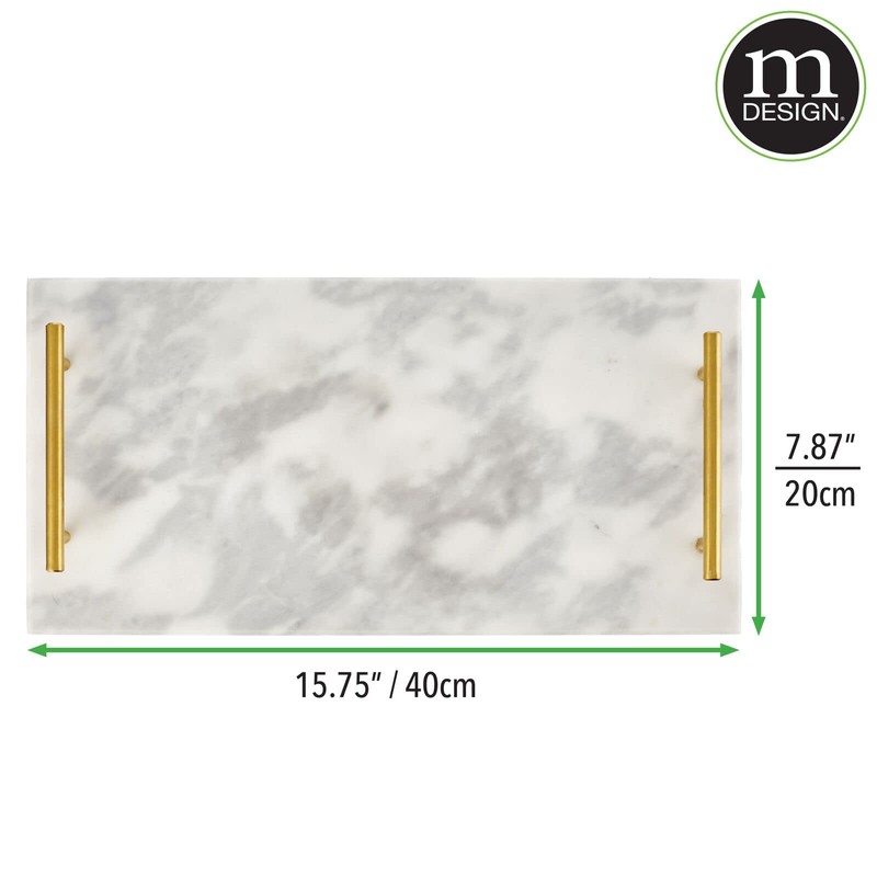 mDesign Thin Marble Pastry Board, Cutting Slab Kitchen Serving Tray