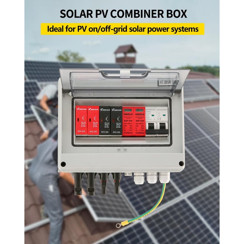 VOU 600V Solar DC PV Combiner Box,2 String with Lightning
