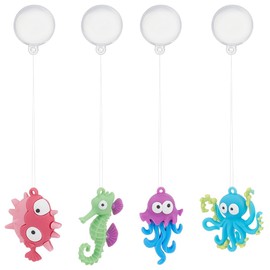 PLIGREAT 4 Pcs Floating Fish Tank Decorations, Clolorful Decorative Sealife Aquarium Ornament Simulated Octopus Seahorse Pufferfish Ocean Animal with Floating Device for Home Underwater World