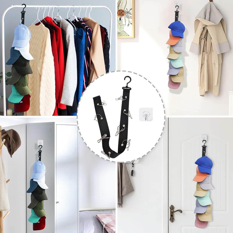 Hat Hanger, Hat Stand, 360° Rotation, 8 Clips, Stickers, Hat