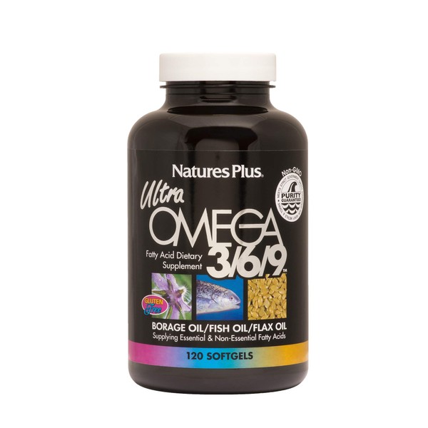 NaturesPlus Ultra Omega 3 6 9-1200 mg, 120 Softgels - Borage Oil, Fish Oil, Flax Oil Supplement, Promotes Heart Health, Mood Enhancer, Anti-Inflammatory - Gluten-Free - 120 Servings