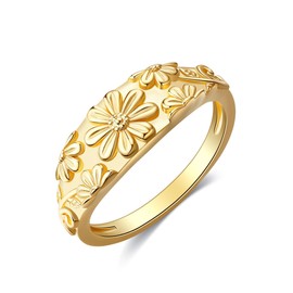Daisy Ring Sterling Silver Daisy Flower Ring 18K Gold Plated Daisy Jewelry for Women (O)