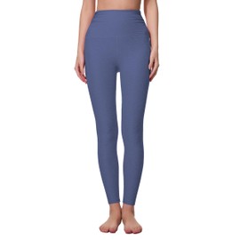 AugIris High Waisted Leggings for Women Fold Over Tummy Control Yoga Leggings Workout Gym No Front Seam Yoga Pants Denim Blue