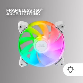 Mars Gaming MF-3AR, Kit 3x Fans 120 mm FDB, Inverted Rotor Blades, 360° ARGB Lighting Without Frame, Full Ring Light, PC Fan with Full ARGB Compatibility, Double Connection, White