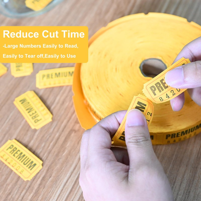 L LIKED Premium Raffle Tickets, Yellow, 1 Roll of 2000,