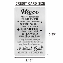 Alotozo Niece Greeting Card - Niece Christmas Xmas Gifts - Inspirational Engraved Wallet Card to Niece - I Love You Niece Metal Card