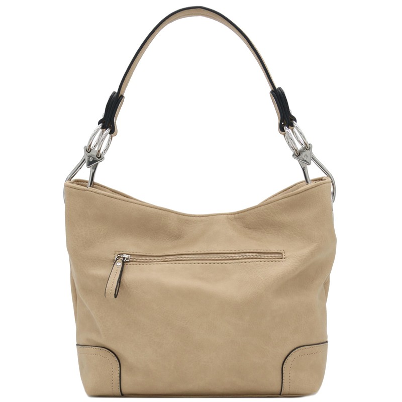 Hobo Shoulder Bag with Big Snap Hook Hardware (Taupe)