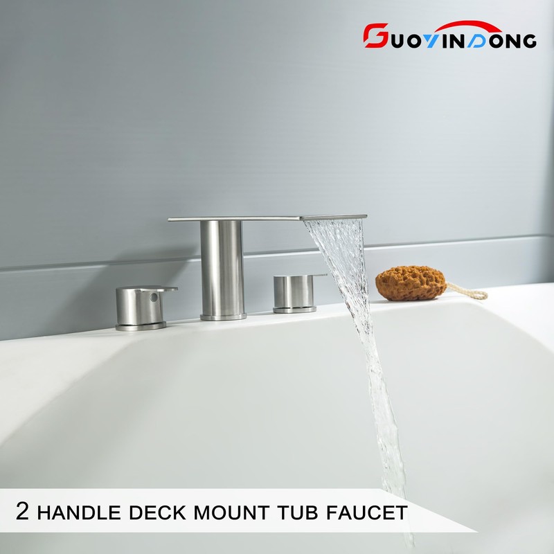 GUOYINDONG Roman Tub Faucet, Brushed Nickel 3 Hole Waterfall Bathtub
