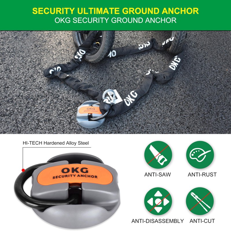 OKG Heavy Duty Security Ground Anchor, 9/16" (14mm) Thick Hardened