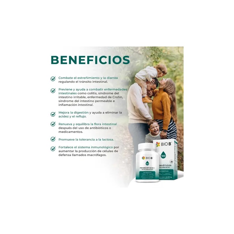 Bio B Probióticos Con 100 Billones Ufc + Prebióticos
