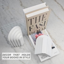 Heavy Book Ends Set of 2, Concrete Bookends for Shelves and Bookshelf Decor, Stylish and Durable Book Decor, Minimalist Book Ends for Shelves, Perfect for Home and Office (Arch 3)