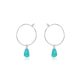 Turquoise Raw Nugget Hoop Earrings in Sterling Silver