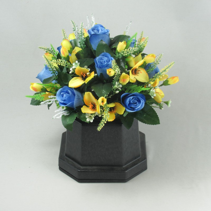 Just Because Flowers Spring Artificial Grave Flower Arrangement with Blue