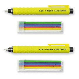 KOH-I-NOOR S128 - Tailor's Chalk Pencil Yellow Made of Plastic with 6 Coloured Leads (Green, Violet, Blue, Red, Yellow, White) - Set of 2 with 2 Pens and 6 Refills