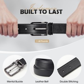 IGOLUMON Men's Leather Belt, 30 mm Wide, Adjustable Anti-Scratch Buckle with Gift Box, Business, Leisure, Men's Belt, 115 cm, 125 cm, Black, black