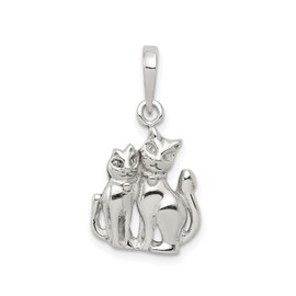 Sterling Silver Cat Pendant Necklace for Women Featuring Two Sitting Cats with Curled Tails, Symbolic Feline Jewelry for Animal Lovers, Elegant Silver Charm with Romantic Cat Design