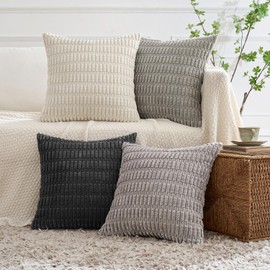 MIULEE Set of 4, 50 x 50 cm Corduroy Cushion Covers, Modern Cushion Covers, Decorative Sofa Cushion, Soft Decorative Cushion Cover for Living Room, Sofa, Bedroom, Boho Decor, Green Series