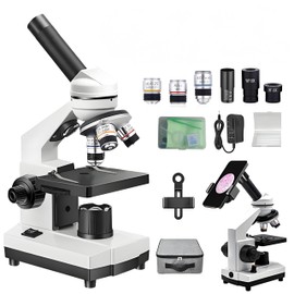 Microscope Kit for Students Back to School LED Monocular Student Compound Microscope Suitable for Beginners Portable Easy to Operate, Upper and Lower Light Sources, 100-1000x Magnification Powerful