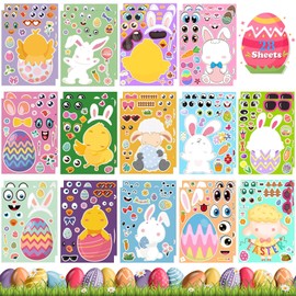 BFSYRR Easter Stickers, 28 Sheets, Multicolor, Vinyl & Plastic, Cute Cartoon, Indoor Use, Perfect for Easter Party Games & Gift Bags