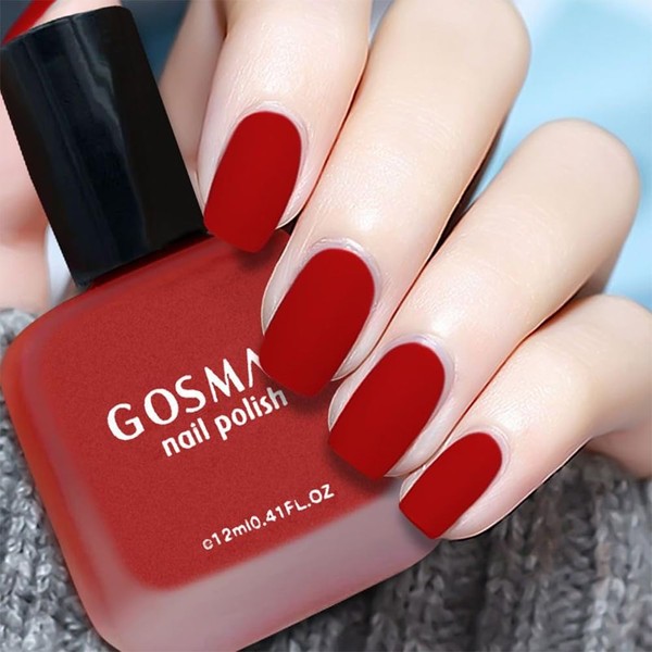 COSMOO 12ml Red Matte Nail Polish, Quick Dry Nail Lacquer