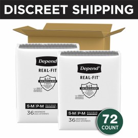 Depend Real Fit Incontinence Underwear for Men, Disposable, Maximum Absorbency, Small/Medium, Black, 72 Count, Packaging May Vary