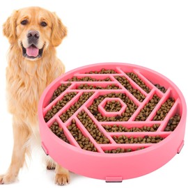 TOBYTO Slow Feeder Dog Bowls Large Medium Breed,Anti-Choking Slow Eating Dog Food Bowl,Non Slip Pet Slower Food Feeding Bowls Large Puzzle Slow Feeder Bloat Stop Maze Dog Dishes,Pink