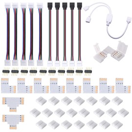LED Strip Connector Kit RGB Extension Cable, 5050 4 Pin RGB 10mm,LED Strip Jumper, 2 Way RGB Splitter Cable, 4 Pin Male Connector, L Connectors, T Connector, Gapless Connectors, LED Strip Clips