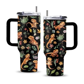 Uibunoo Gifts for Chameleon Lover, 40 Oz Chameleon Tumbler with Handle & Straw, Birthday Gifts for Animal Lover Men Dad Grandfather Friend, Stainless Steel Chameleons Cup