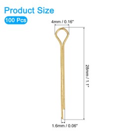sourcing map 100Pcs 1/9''x4/5'' Brass Cotter Pin, Split Pin Fastener Clips Split Cotter for Household Appliances, Sports Equipment, Car Mechanics Repair (Gold)