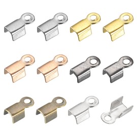 sourcing map 400Pcs Fold Over Cord Ends, 3x6mm Terminators Crimp Cap Clasp Tips for Leather Ribbon DIY Craft Making, Set of 6 Colors