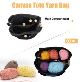 GNEGNI LIFE Canvas Crochet Tote Bag, Portable Knitting Bag for Yarn Storage Yarn Storage Organizer for Crochet Accessories, Knitting Needles, Crochet Hooks (Black)