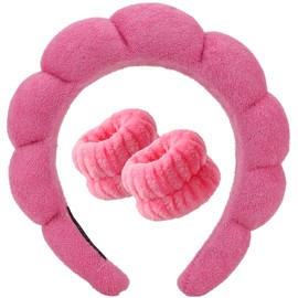 DRESHOW Spa Headband for Washing Face Wristband Set Sponge Soft Terry Cloth Makeup Skincare Non Slip Headband for Women